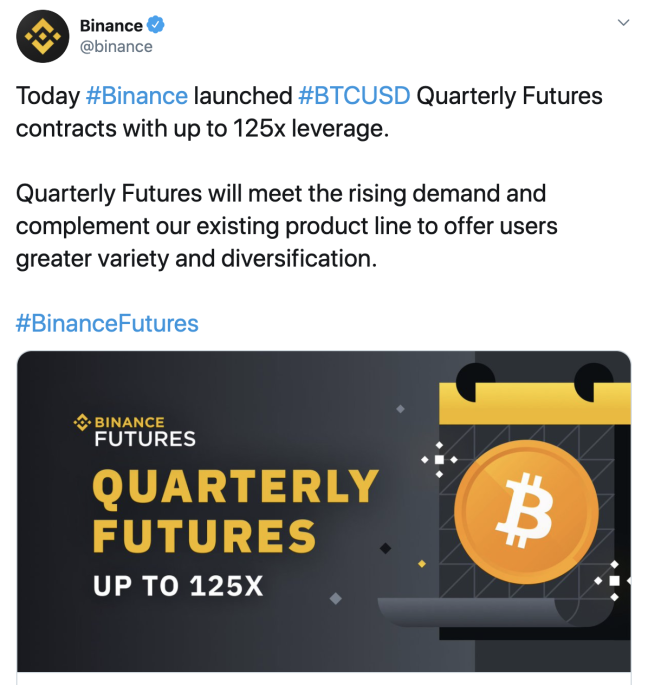 Binance Cryptocurrency Exchange Launched Trading of Quarterly Bitcoin Futures