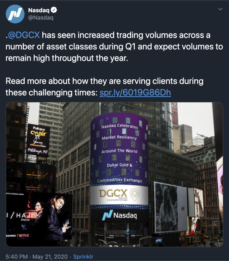 Nasdaq highlights DGCX's volume spike