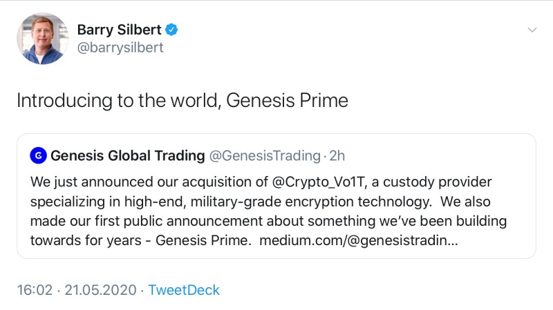 Barry Silbert of DCG Announces Genesis Prime