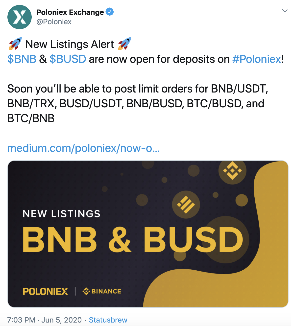 Binance Coin (BNB) has gone higher against the listing on ...